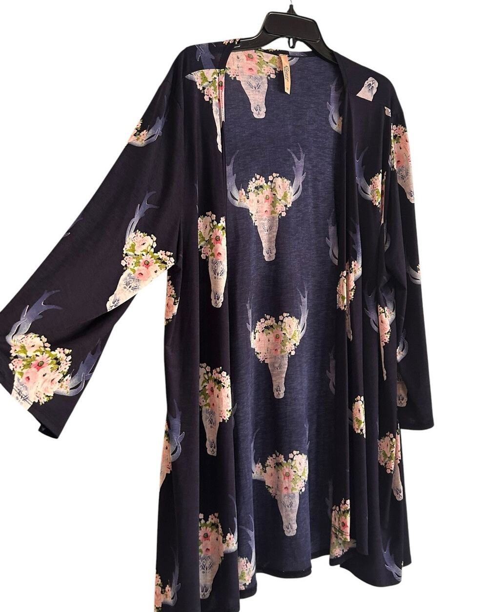 Boho Duster XL Floral Cow Skull Open Front Made USA Western Crave Boutique -